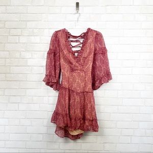 Saints + Secrets Floral Long Sleeve Lace Up Back Dress